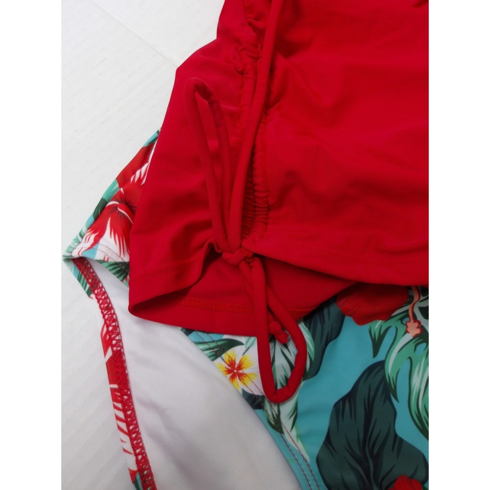 Tropical Floral Bikini Set Red Green White‎ Two Piece Tankini XL /#26543 - Picture 2 of 7